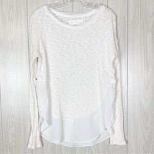 Anthroplogie | Deletta | White Knit Scoop Neck Mixed Media Pullover Sweater